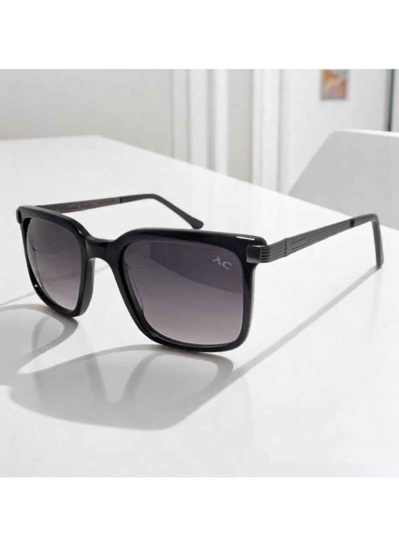 Armando Cavelli - Authentic Armando Cavelli sunglasses, crafted from carefully selected premium acetate for a luxurious look and longevity with extensive use. This model combines modernity and classic style, with a raw black acetate front and gunmetal -plated metal temples to complete your luxury look. Comes with premium polymer lenses offer UV400 protection in a gradient grey - Image 1