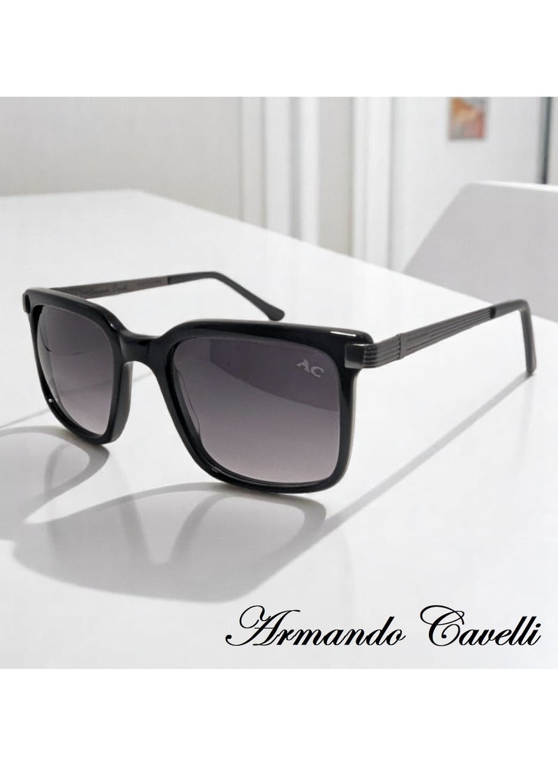 Armando Cavelli - Authentic Armando Cavelli sunglasses, crafted from carefully selected premium acetate for a luxurious look and longevity with extensive use. This model combines modernity and classic style, with a raw black acetate front and gunmetal -plated metal temples to complete your luxury look. Comes with premium polymer lenses offer UV400 protection in a gradient grey - Image 1