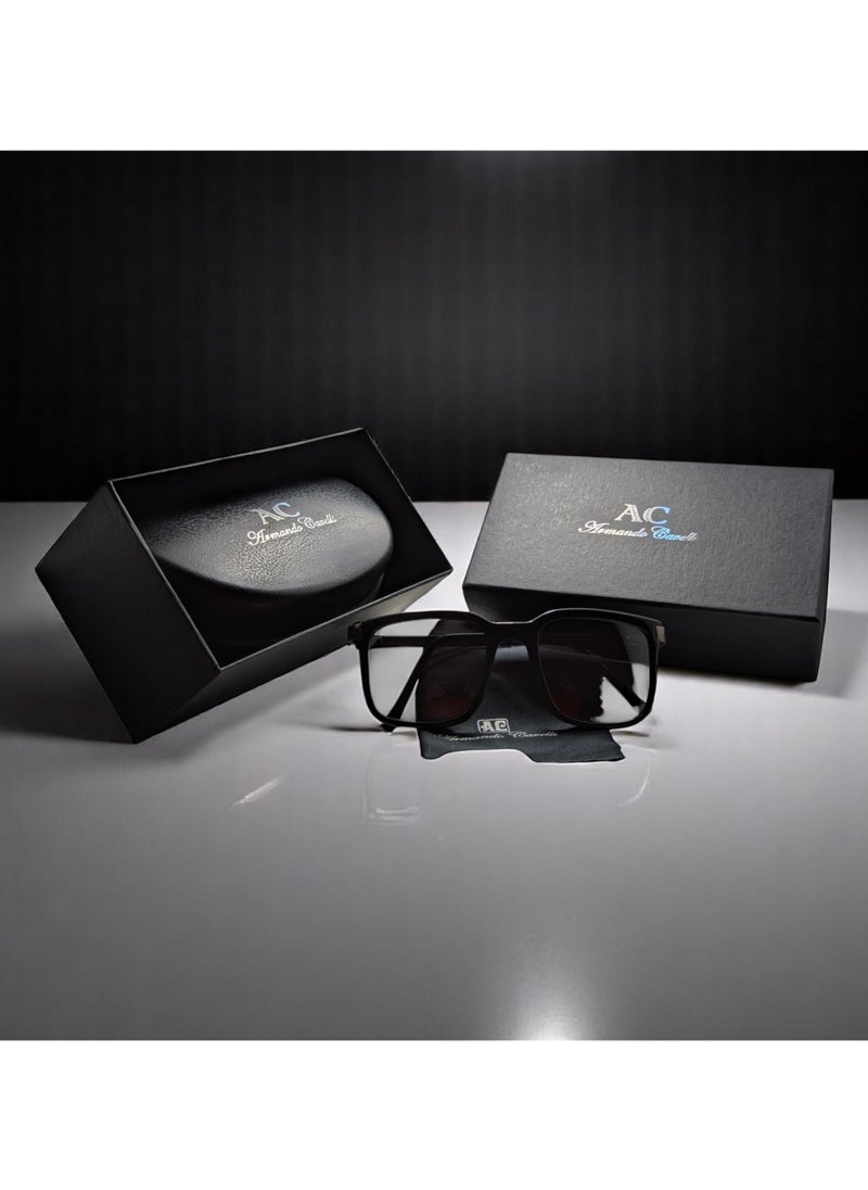 Armando Cavelli - Authentic Armando Cavelli sunglasses, crafted from carefully selected premium acetate for a luxurious look and longevity with extensive use. This model combines modernity and classic style, with a raw black acetate front and gunmetal -plated metal temples to complete your luxury look. Comes with premium polymer lenses offer UV400 protection in a gradient grey - Image 1