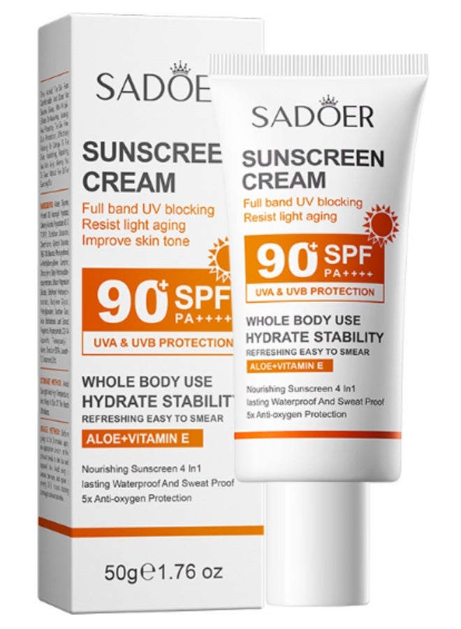 SADOER Sunscreen SPF 90 for Face and  Body Oily Skin Sun Cream Moisturizing and Water Proof  UV Protection Cream - Image 1