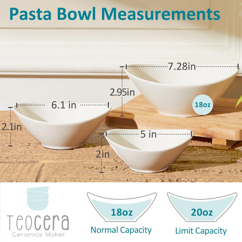 Teocera 7 Inch Salad Bowls Set of 6, 18 oz Large Soup Bowlsâ€“ Microwave & Dishwasher Safe, for Pasta, Snacks, White - Image 5
