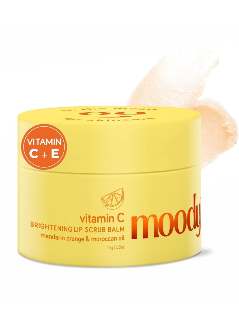 Moody Vitamin C Lip Scrub Balm - 85% Reduction in Dark Lips & Pigmentation | Heals Dry & Chapped Lips with Mandarin Orange & Argan Oil | 100% Vegan for Women & Men (15gm) - Image 1