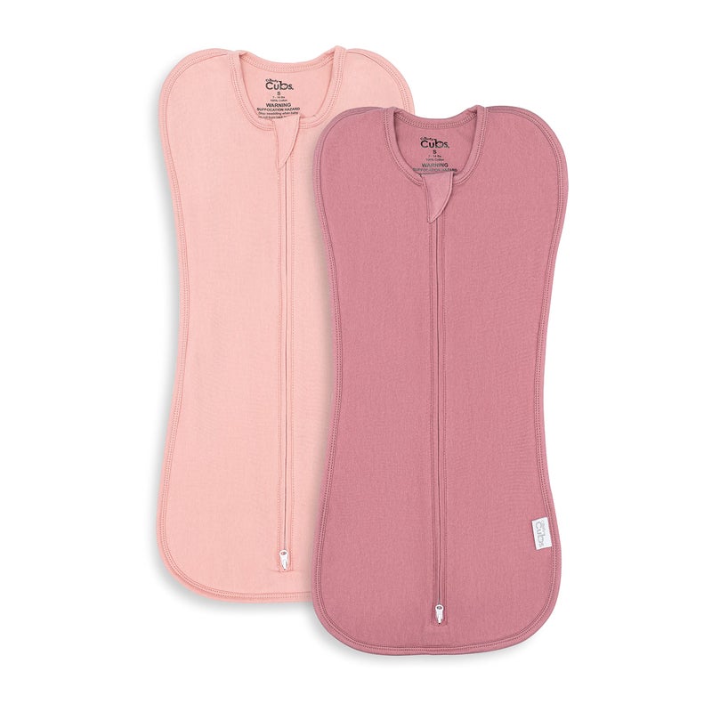 Comfy Cubs Swaddle Blanket Baby Girl Boy Easy Zipper Wrap 2 Pack Newborn Infant Sleep Sack (Small 0-3 Months, Blush, Mauve) - Image 1