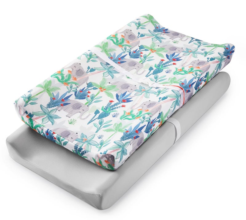 TILLYOU Baby Changing Pad Cover Changing Table Cover for Girls Boys Ultra Soft Breathable 2 Pack Rainforest Elephant Grey - Image 3