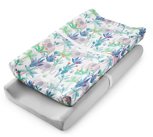 TILLYOU Baby Changing Pad Cover Changing Table Cover for Girls Boys Ultra Soft Breathable 2 Pack Rainforest Elephant Grey - Image 1