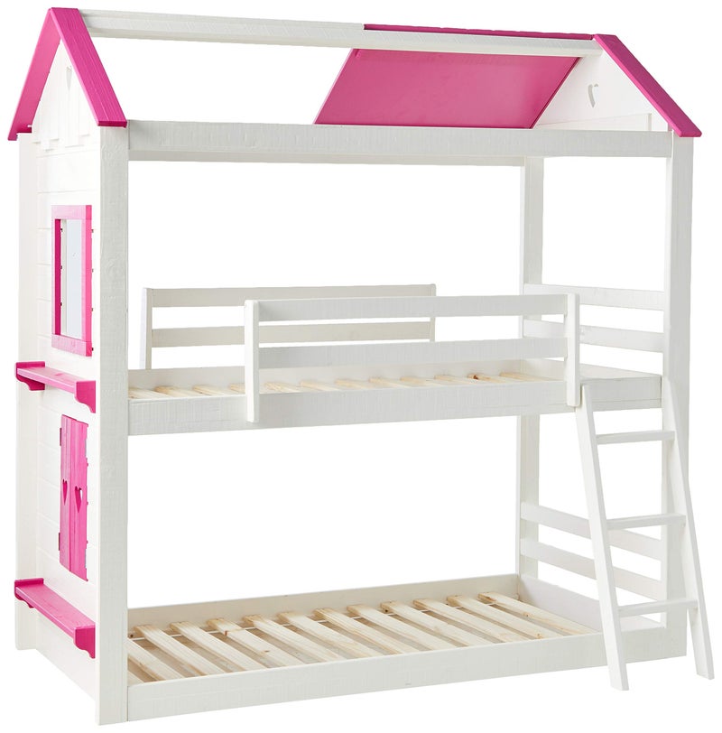 DONCO Kids Sweet Heart Novelty Twin Over Twin Bunkbed in White  Pink Finish