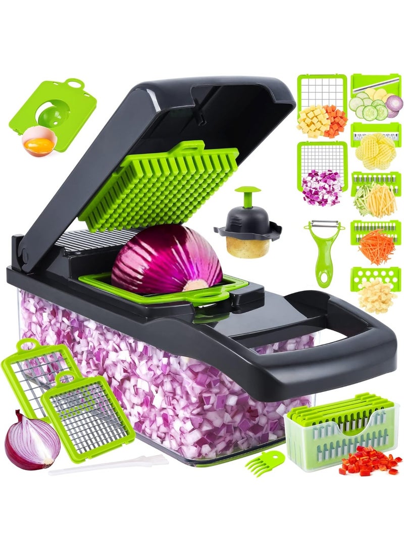 DazzleDeals 16 in 1 Vegetable Chopper Pro Onion Chopper Multifunctional Food Chopper Kitchen Vegetable Slicer Dicer Cutter Veggie Chopper With 8 Blades Carrot and Garlic Chopper With Container Compact Kitchen Gadgets Sets for Cooking - Image 1