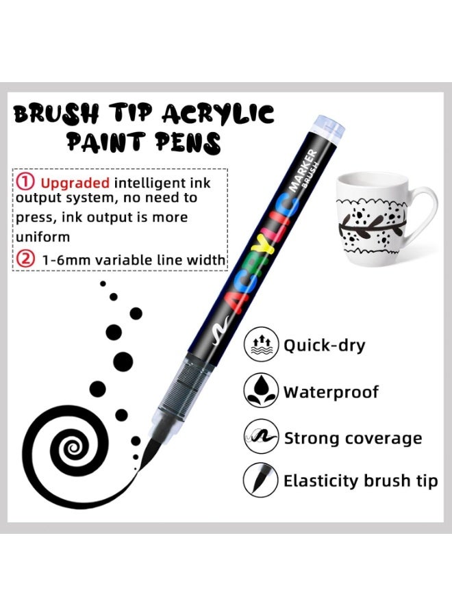 **مجموعة أقلام وعلامات ألوان أكريليك، 12 قطعة أقلام أكريليك، طرف فرشاة ناعم، دقيقة من 1 إلى 6 مم، ألوان أكريليك سريعة الجفاف لرسم الصخور والقماش والخشب والزجاج والحرف اليدوية (أسود)** - Image 2