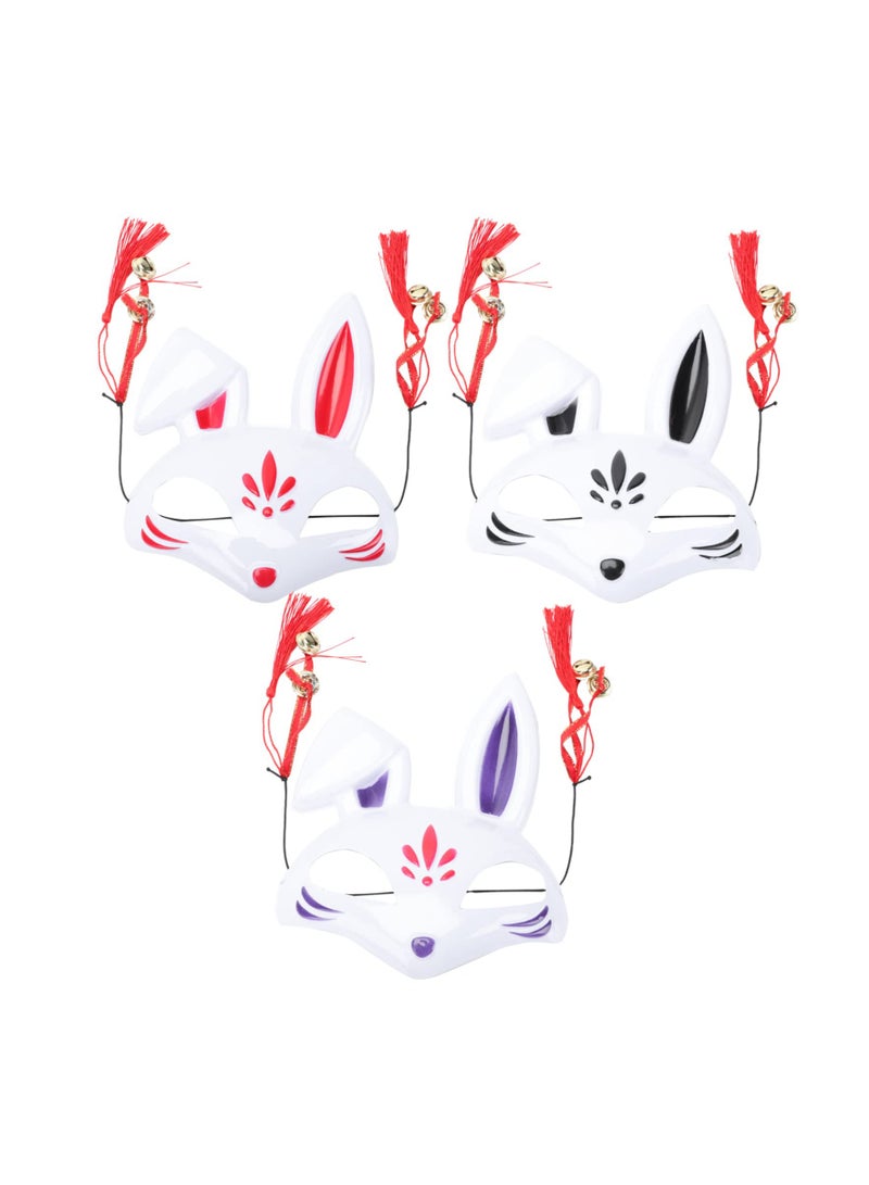 KASTWAVE Kabuki Fox Costume Masks, Rabbit Head Face Cover Japanese Kitsune Animal DIY Cosplay Masks for Masquerade Ball Halloween Party Prop 3pcs - Image 1