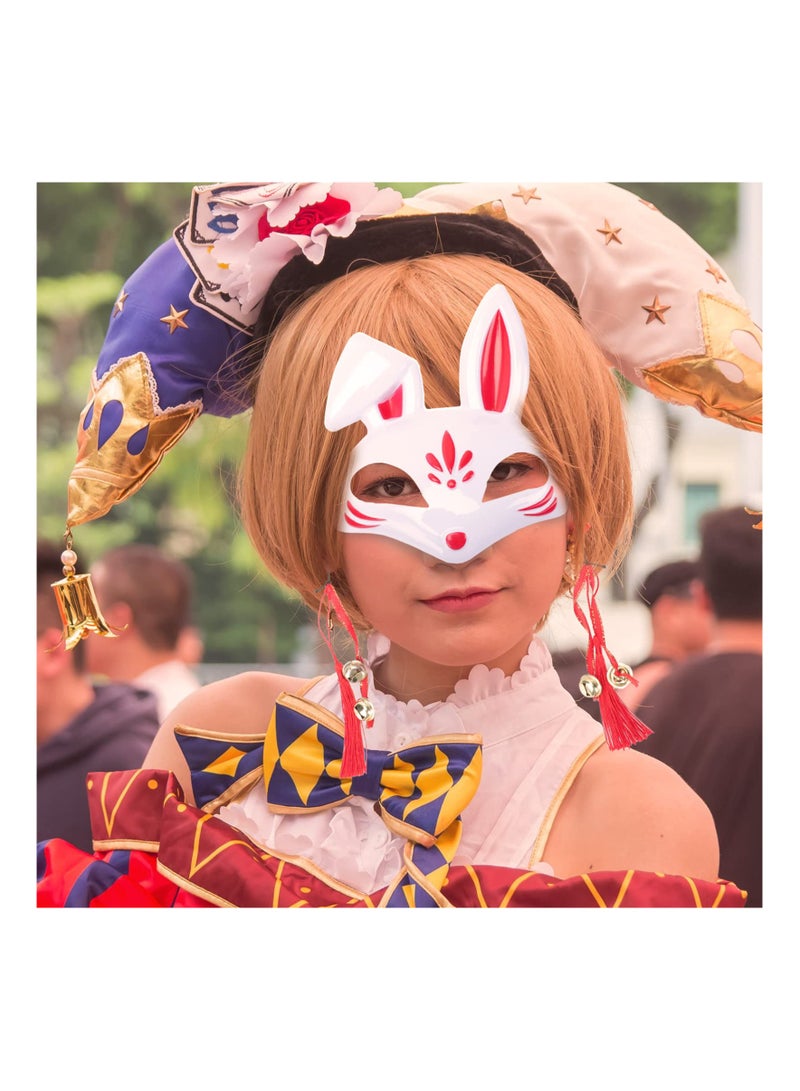 KASTWAVE Kabuki Fox Costume Masks, Rabbit Head Face Cover Japanese Kitsune Animal DIY Cosplay Masks for Masquerade Ball Halloween Party Prop 3pcs - Image 5