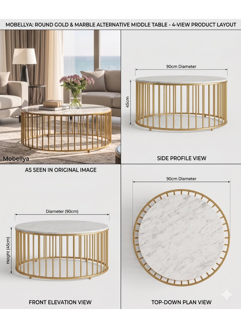 Mobellya Premium Round Coffee Table (90 cm Diameter) - Image 2