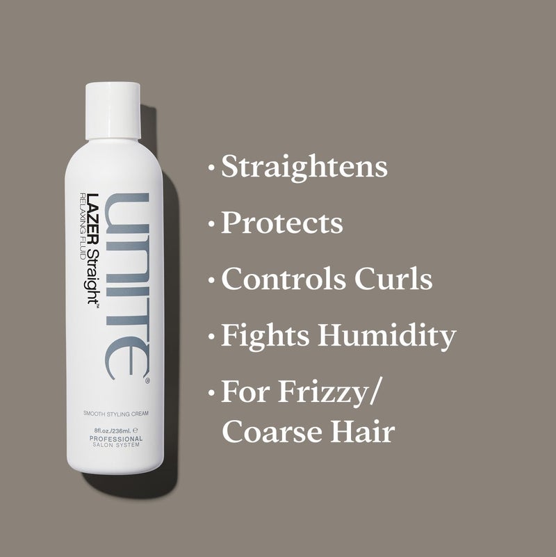 UNITE Hair â€“ LAZER Straight Relaxing Fluid â€“ Anti-Frizz Smoothing Cream for Sleek, Straight, Shiny Hair â€“ Loosens Waves, Controls Flyaways & Adds Lightweight Shine â€“ Paraben-Free, Vegan, 8 fl oz - Image 2