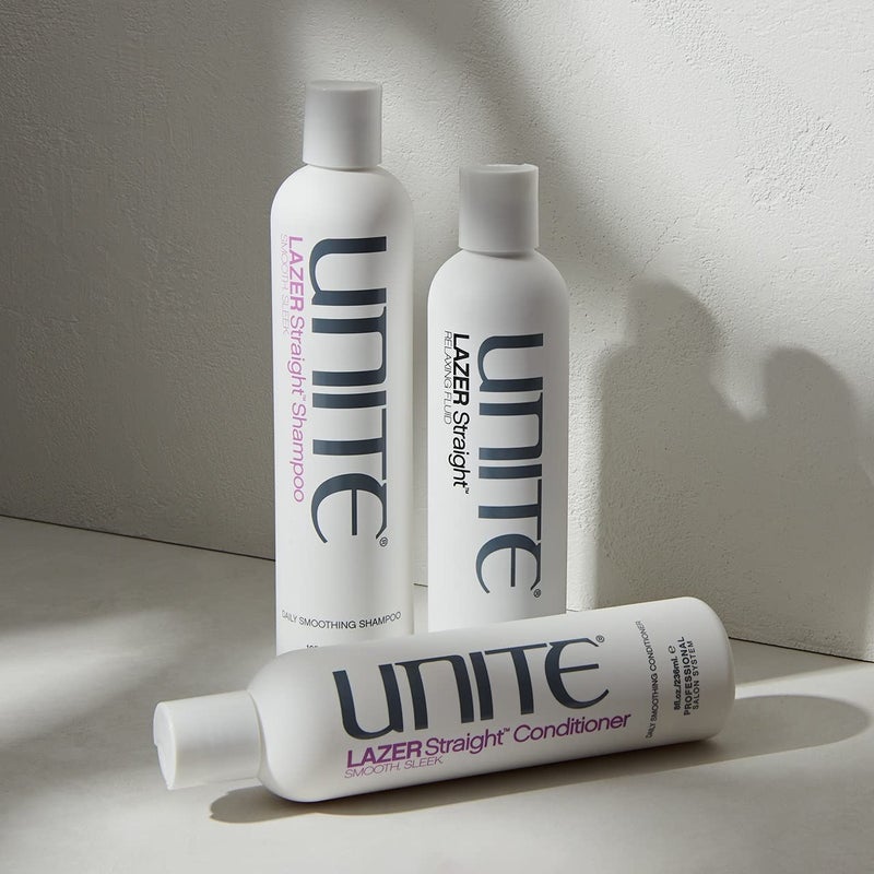 UNITE Hair â€“ LAZER Straight Relaxing Fluid â€“ Anti-Frizz Smoothing Cream for Sleek, Straight, Shiny Hair â€“ Loosens Waves, Controls Flyaways & Adds Lightweight Shine â€“ Paraben-Free, Vegan, 8 fl oz - Image 4