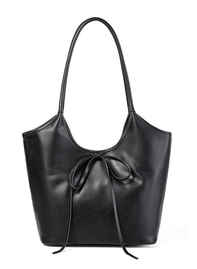 Avilego Vintage French Bow Tote Bag Large Capacity Hobo Bag Shoulder Bag Satchel Purse Chic Underarm Bag for Women Girls, Pu Black, 15.75" L x 9.45"H x 5.91"W - Image 1