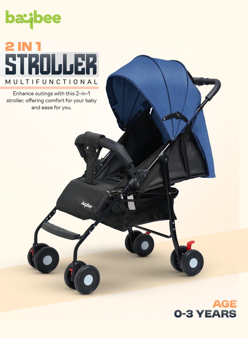 Baybee 2 in 1 Convertible Baby Pram Stroller for Newborn Babies with Adjustable Seat & Canopy, Bassinet, Parent Handle, Safety Guard & Storage | Baby Stroller for Toddlers 0-3 Years Boy Girl (Blue) - Image 3