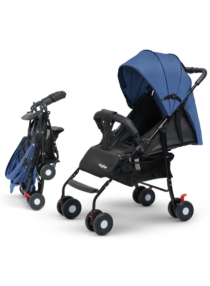 Baybee 2 in 1 Convertible Baby Pram Stroller for Newborn Babies with Adjustable Seat & Canopy, Bassinet, Parent Handle, Safety Guard & Storage | Baby Stroller for Toddlers 0-3 Years Boy Girl (Blue) - Image 1