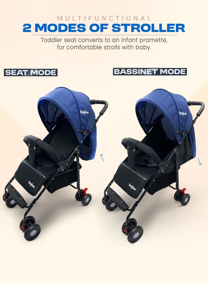 Baybee 2 in 1 Convertible Baby Pram Stroller for Newborn Babies with Adjustable Seat & Canopy, Bassinet, Parent Handle, Safety Guard & Storage | Baby Stroller for Toddlers 0-3 Years Boy Girl (Blue) - Image 4