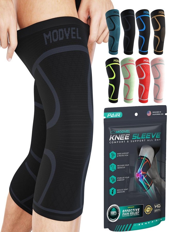 Modvel Knee Braces for Women & Men – 2 Pack Brace Set, Compression Sleeves for Meniscus Tear, ACL & Arthritis Pain Relief, Joint Support and Stability – Black M - Image 1