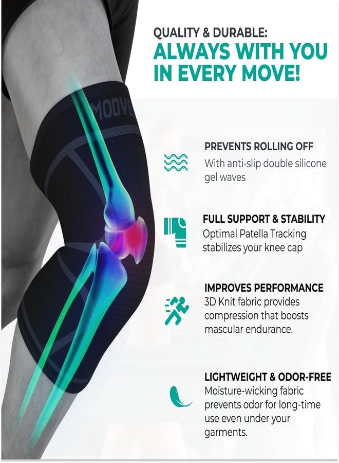 Modvel Knee Braces for Women & Men – 2 Pack Brace Set, Compression Sleeves for Meniscus Tear, ACL & Arthritis Pain Relief, Joint Support and Stability – Black M - Image 4