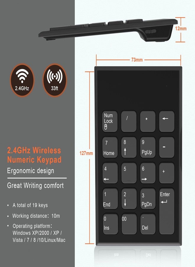 Rytaki Pro Wireless Number Pad and Mouse, 19 Keys Portable Ultra Slim 2.4GHz 10 Key USB Keypad and 3 Adjustable DPI Silent Mouse Set for Laptop, Notebook, Desktop, PC Computer - Use One USB Receiver - Image 5