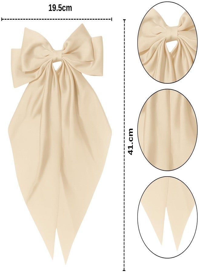 ANNACREATIONS ANNA CREATIONS 2 Pcs Large Satin Bow Hair Barrette Clips for Women & Girls - Strong Hold, Elegant Long Tail Hair Accessories for Parties, Weddings Wear & Gifting (Green-Cream) - Image 3