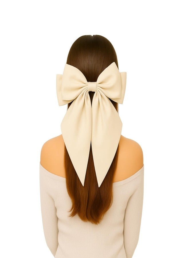 ANNACREATIONS ANNA CREATIONS 2 Pcs Large Satin Bow Hair Barrette Clips for Women & Girls - Strong Hold, Elegant Long Tail Hair Accessories for Parties, Weddings Wear & Gifting (Green-Cream) - Image 4