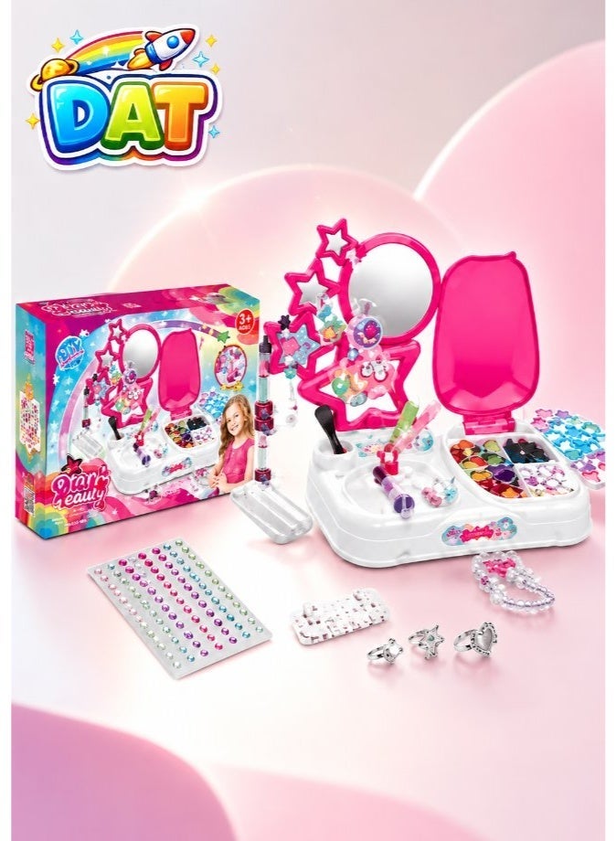 DAT Beauty Set Jewelry Making Kit with Mirror - Girls Fashion Accessories Beads & Gems Creative Toy - Image 1