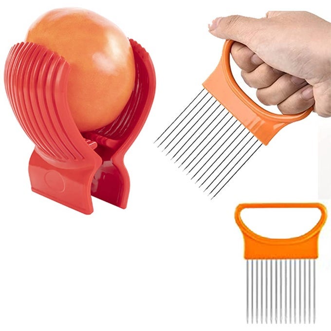 TOMATO SLICER HOLDER KIT TOOL CUTTING GUIDE ONION POTATO PEPPER PREP