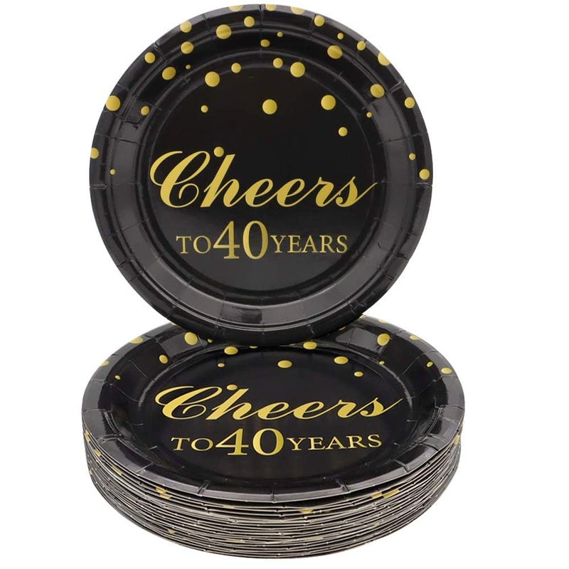 Pandecor 40th Birthday Party Supplies50 PCS Cheers to 40 Years Disposable 7 Inch Paper Plates Dessert Plates for 40 Years Anniversary Party