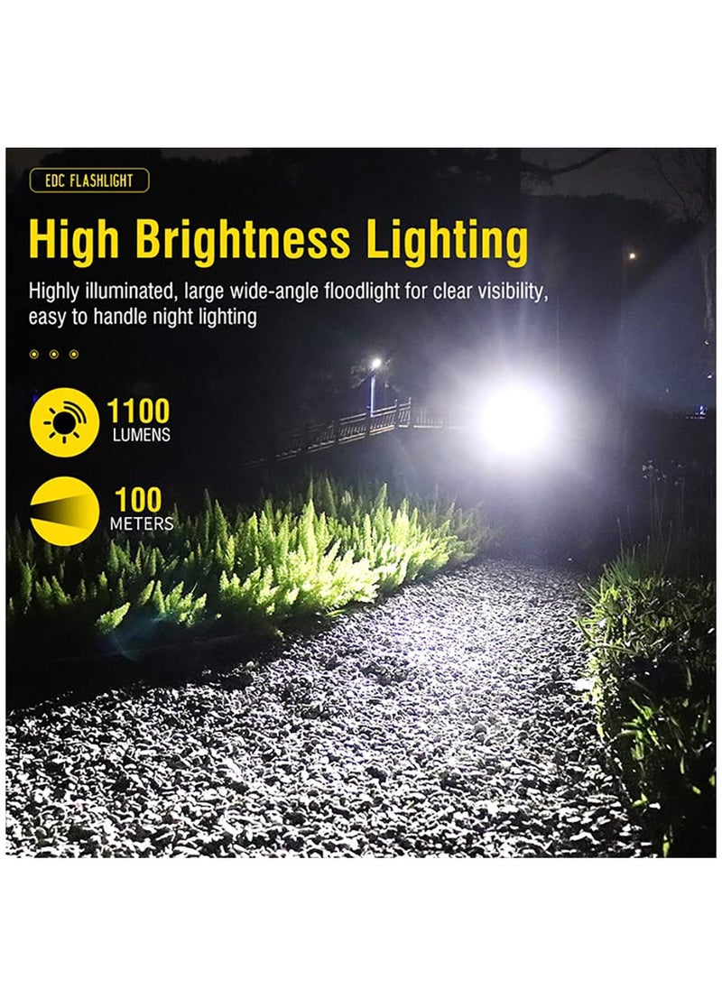 EDC Mini Flashlight High Lumens 1100 Lumens Small Powerful EDC Keychain Flash Light with Red UV Light, USB-C Rechargeable Pocket Flashlights with Clip,10 Modes, IPX5 Waterproof, Magnet(Black)  - Image 2