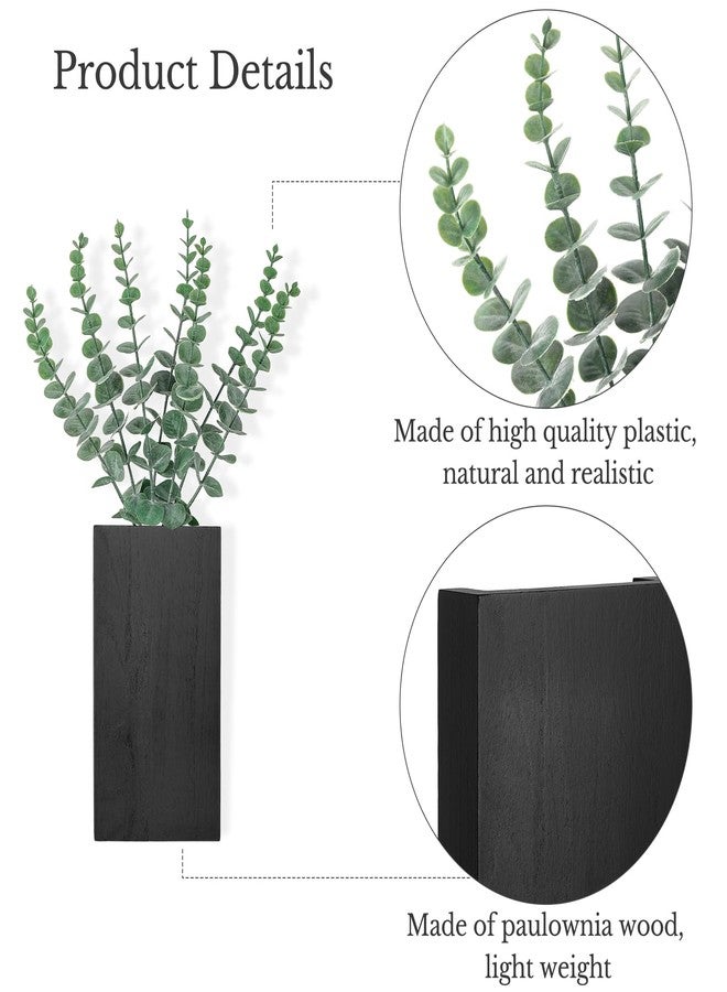 Dahey 2 Pack Wood Wall Planter Vase with Artificial Eucalyptus Farmhouse Wall Hanging Decor Pocket Planter for Indoor Fake Plants Greenery, Living Room Bedroom Kitchen Home Office Decoration, Black - Image 5