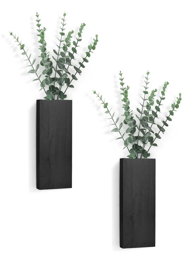 Dahey 2 Pack Wood Wall Planter Vase with Artificial Eucalyptus Farmhouse Wall Hanging Decor Pocket Planter for Indoor Fake Plants Greenery, Living Room Bedroom Kitchen Home Office Decoration, Black - Image 1