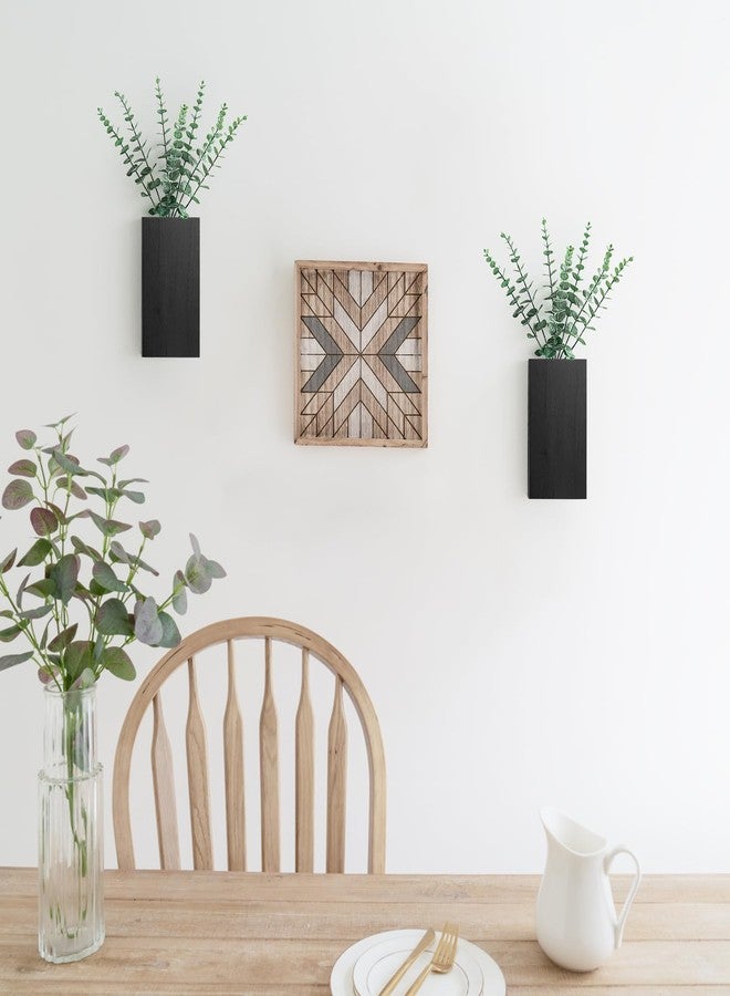 Dahey 2 Pack Wood Wall Planter Vase with Artificial Eucalyptus Farmhouse Wall Hanging Decor Pocket Planter for Indoor Fake Plants Greenery, Living Room Bedroom Kitchen Home Office Decoration, Black - Image 4