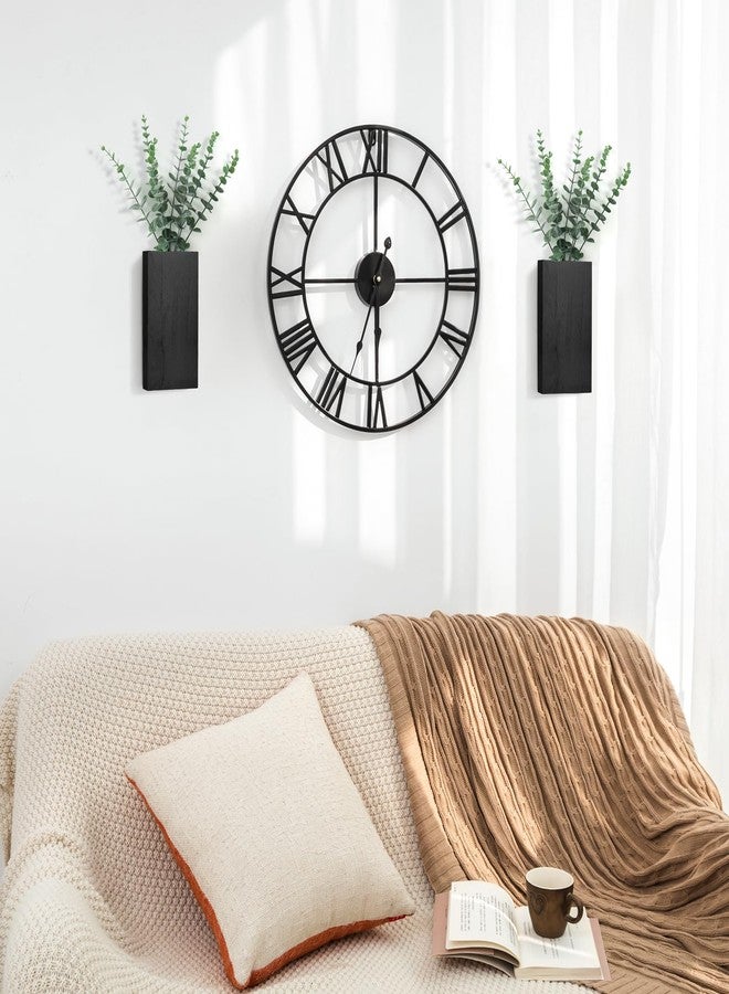 Dahey 2 Pack Wood Wall Planter Vase with Artificial Eucalyptus Farmhouse Wall Hanging Decor Pocket Planter for Indoor Fake Plants Greenery, Living Room Bedroom Kitchen Home Office Decoration, Black - Image 2