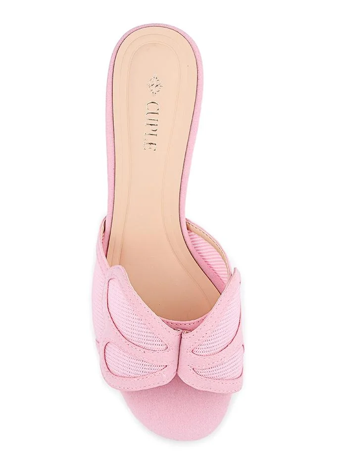 Cuple LTPink Cuple Mesh Bow Detail Heeled Sandals for Women | Best Price UAE