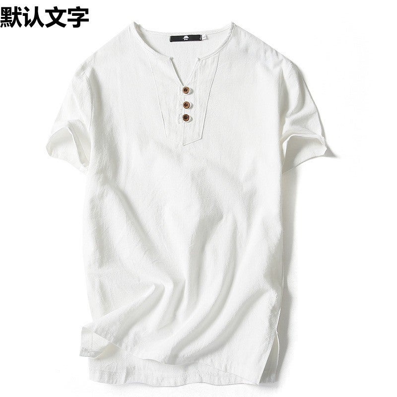 Fat Man Plus Large Size Men'S Linen Top Loose Chinese Style V-Neck Linen Short-Sleeved T-Shirt For Fat Man - Image 3