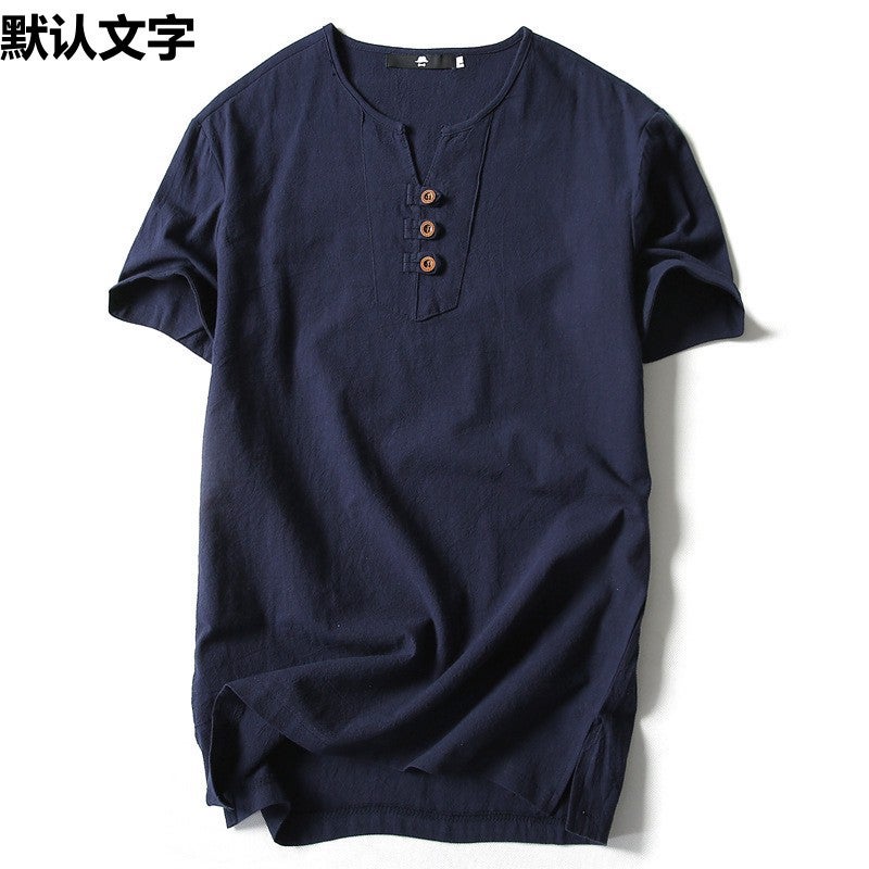 Fat Man Plus Large Size Men'S Linen Top Loose Chinese Style V-Neck Linen Short-Sleeved T-Shirt For Fat Man - Image 4
