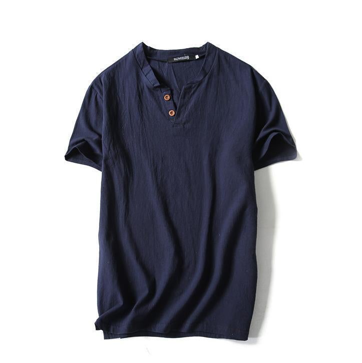 Fat Man Plus Large Size Men'S Linen Top Loose Chinese Style V-Neck Linen Short-Sleeved T-Shirt For Fat Man - Image 1
