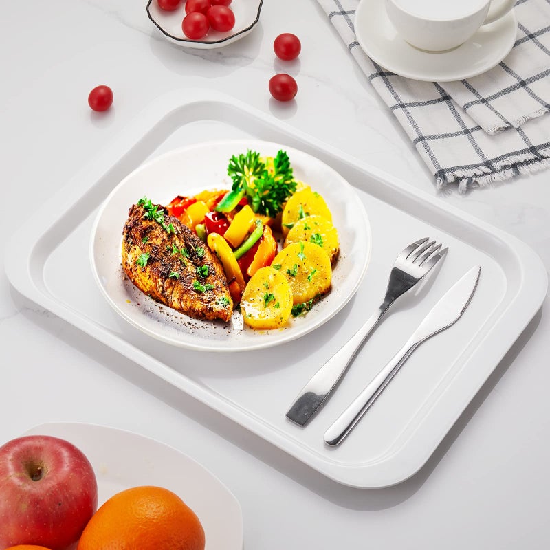 HSDT Melamine Serving Trays White 15x10.6 Inch Rectangle Cafeteria Fast Food Trays Breakfast Lunch Dinner Trays for Eating Set of 2,PFW-15106-02 - Image 3