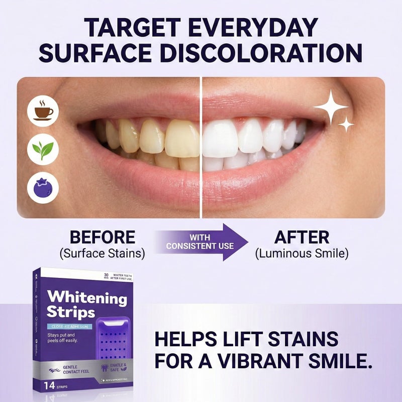 CHAOGKM Purple Teeth Whitening Strips, Gentle Daily Purple Whitening Strips for Surface Stain Reduction & Natural Shine, Portable Purple Teeth Care Strips for Use at Home Or On The Go (1) - Image 2