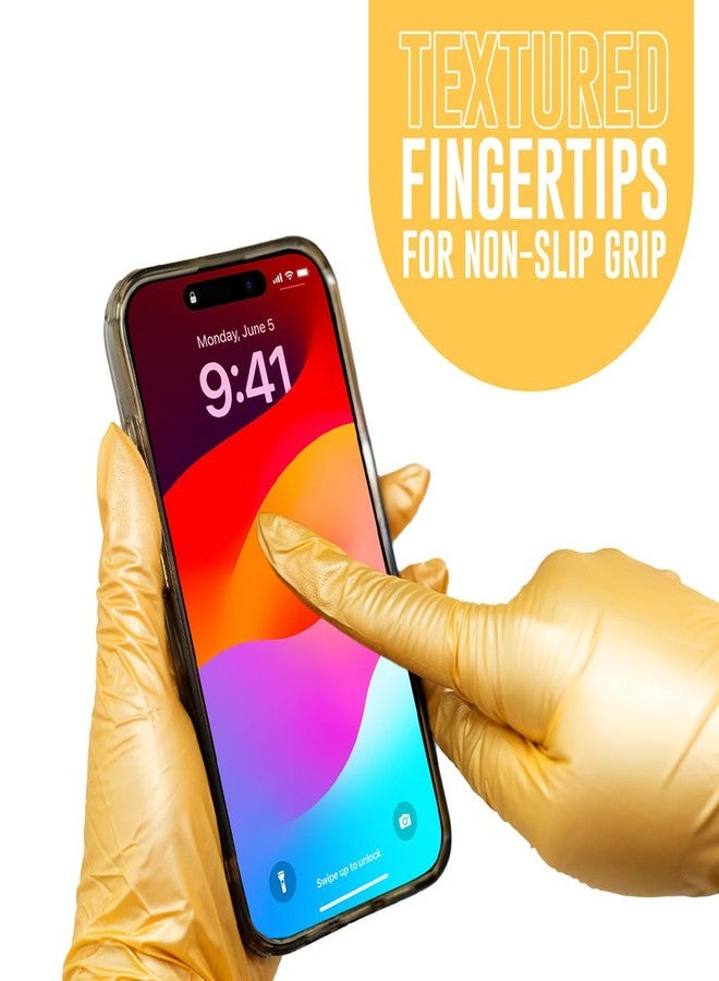 Colortrak Luminous Collection Disposable Nitrile Gloves, Gold, Medium, Single-Use, Allergy-Safe, Latex-Free, Powder-Free, Odor-Free, Textured Finger Tips - Image 2