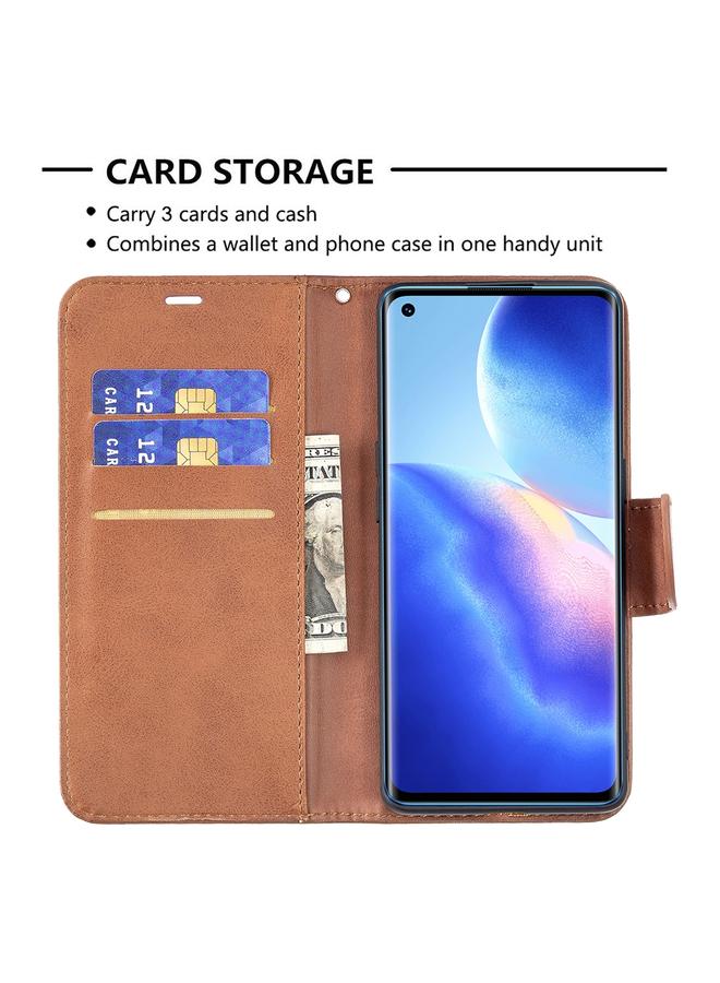اس-توب جراب لهاتف OPPO Reno5 Pro 5G بتصميم كلاسيكي من جلد الحمل بلون نقي مع حامل وفتحات للبطاقات ومحفظة وحبل تعليق - Image 5