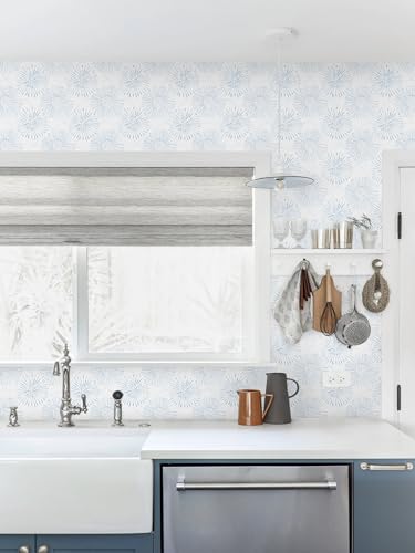 Fiula Boho Wallpaper Blue Wall Paper Peel and Stick Modern Blue and White Geometric Fireworks Contact Paper Renter Friendly Self-Adhesive Removable Bathroom Bedroom Laundry Room 17.3" × 78.7" - Image 2