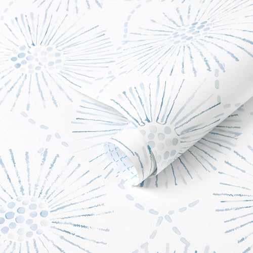 Fiula Boho Wallpaper Blue Wall Paper Peel and Stick Modern Blue and White Geometric Fireworks Contact Paper Renter Friendly Self-Adhesive Removable Bathroom Bedroom Laundry Room 17.3" × 78.7" - Image 1