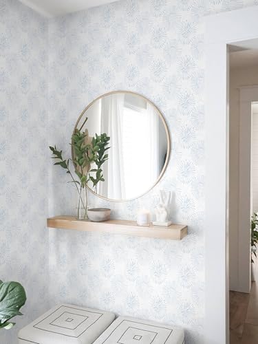 Fiula Boho Wallpaper Blue Wall Paper Peel and Stick Modern Blue and White Geometric Fireworks Contact Paper Renter Friendly Self-Adhesive Removable Bathroom Bedroom Laundry Room 17.3" × 78.7" - Image 3