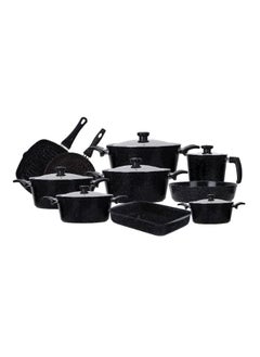 Top Chef 16 Piece Cookware Set  (Pot 18-20-22-24-28 - Milkpot 16 - Tray 30 - Oblong Tray 30 - Frying Pan 26 - Grill 28) Black  - Image 1