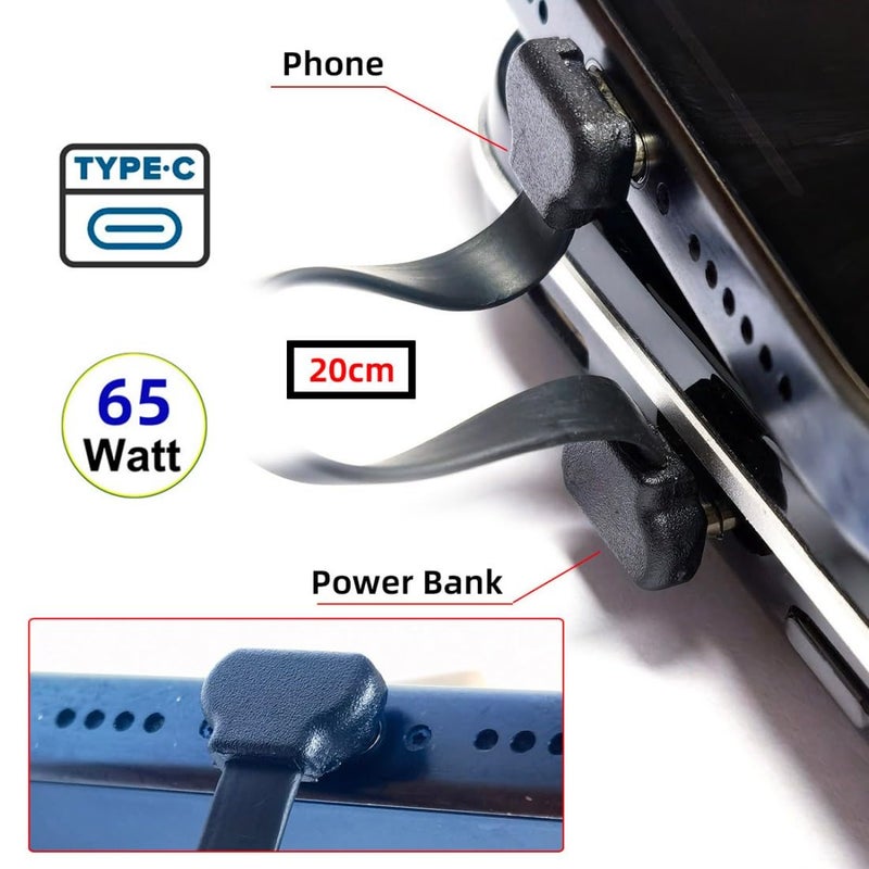chenyang USB C Short Flat Cable USB 2.0 Type C Dual 90 Degree Angled PD 65W Fast Charge Data Extension Cable 200MM - Image 3