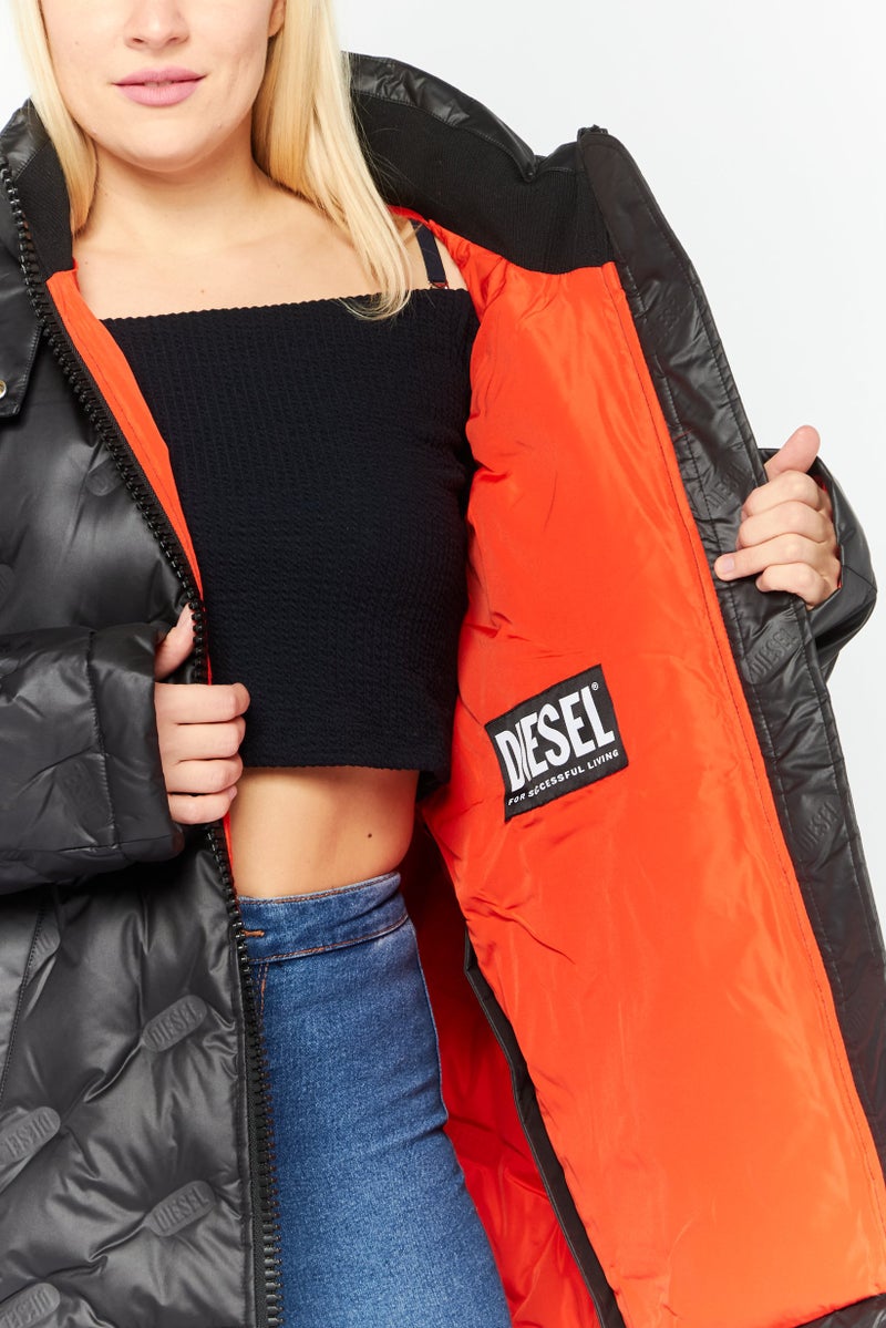 Women Brand Logo Hooded Puffer Jacket, Black