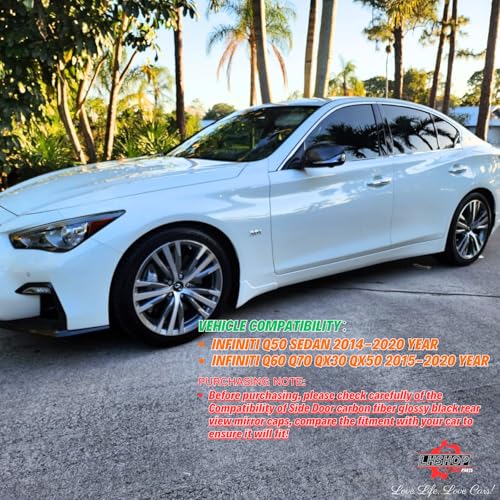 Qlhshop Carbon Fiber Side Mirror Caps for Infiniti Q50 Q60 Q70 QX30 QX50 Q50L Accessories, Passenger Driver Side View Mirror Cover Replacement Car Exterior Body Tuning Parts & Trim - 1Pair (Left-Right) - Image 5