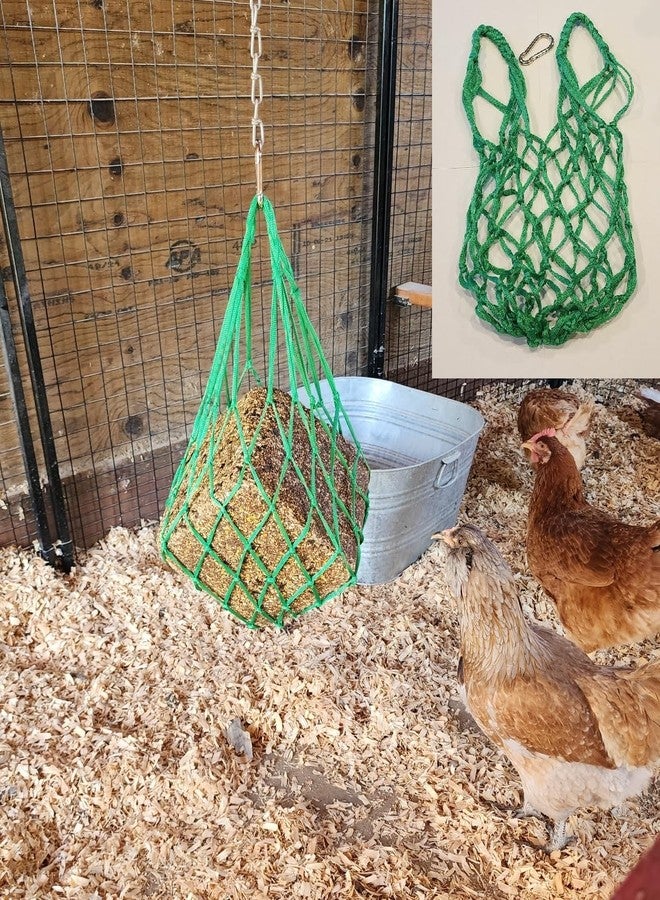 Muzzys Green Chicken Coop Flock Block Bird Seed Hanging Bag Veggie Treat Holder - Poultry Feeder Toy Accessories Cabbage Bowl Sack - Holds 25 lb Pound Bird Seed Blocks, Poultry Run Wildlife Feeder - Image 1